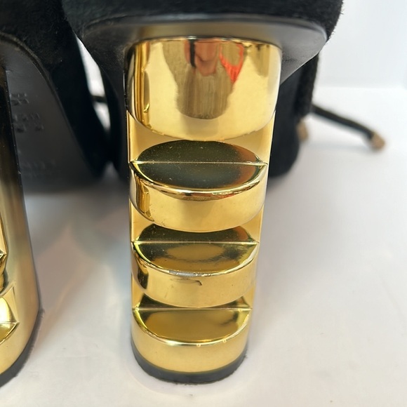 KAT MACONIE Betsy Suede Black Sandals Gold Heels Lace Up women’s size 5.5 - Picture 5 of 16